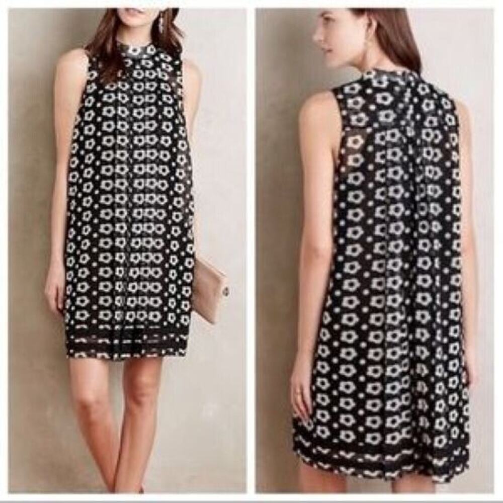 Sachin & Babi Black White Marzen Swing Floral Mod Retro Mini Dress Sz 2 Lined
